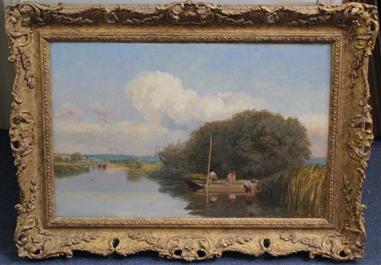 John Henry Dearle (British, 1860–1932) River landscape with reed cutters, 13 x 20in.